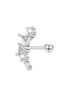 1 pièce Boucle d'oreille clou minimaliste moderne en acier inoxydable argenté avec zircone, bijou de piercing de cartilage, accessoire essentiel unisexe pour usage quotidien