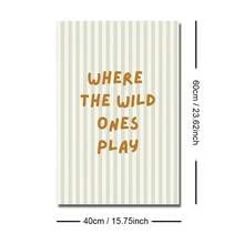 1 幅带框/无框《Where The Wild Ones Play》儿童房名言海报条纹印刷波西米亚风格婴儿儿童房墙壁艺术帆布印刷极简主义美学装饰画，适用于儿童房、游戏室、客厅、卧室、现代家居装饰 - 彩色 - 查看 8