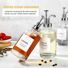 4PCS Coffee Bar Accessories, Coffee Syrup Dispenser, Glass Syrup Bottle With Pump, Suitable For Coffee Shop, Home, Company, Kitchen Use