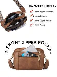 New Retro Quilted Embroidery PU Small Square Shoulder Bag – Multi-Functional Crossbody Messenger Handbag With Multi-Partition Design, Perfect For Daily Commuting, Shopping, Or As A Gift - 棕色 - 查看 4