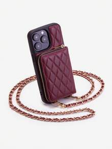 1pc Rhombus Fragrant Phone Pouch, Luxury Quilted Leather With Sheep Wool Pattern, Crossbody Leather Chain Coin Purse Card Holder Protective Case For Women, Suitable For IPhone 17, 16, 15, 14, 13, 12, 11, Galaxy, Black/Apricot/Pink/Camel/Burgundy/Purple/Orange/Onyx Black/Elegant White