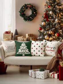 4pcs Christmas Themed Linen Blend Breathable Cushion Covers, Santa Claus, Christmas Numbers, Reindeer, Snowman, Snowflake, Christmas Decor, Merry Christmas, Christmas Decorations, Christmas Gifts, Hypoallergenic Polyester, Hidden Zipper, No Filling, For Home Decor, Living Room, Throw Pillow Cases, Pillow Covers, Cushions, Sofa Decorative Pillows, Sofa Covers, Home Decor, Soft Pads - Multicolor - View 1