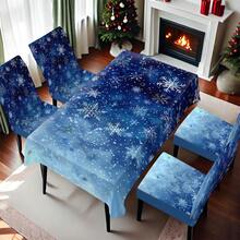 1/4/5/6/7/36pcs Christmas Snowflake Pattern Chair Cover/Seat Covers Set, Suitable For Indoor Home, Restaurant, Hotel, Ideal Choice For Modern Daily Decoration. Tablecloth Fits Square Dining Table, Elastic Chair Covers Are Washable.