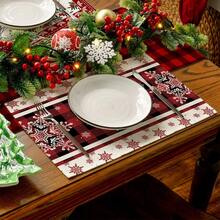 1/4/6 buc Covorașe de Crăciun, Covorașe cu imprimeu floral și plante în carouri, Covorașe de masă decorative antiderapante și termoizolante, Covorașe de masă pentru decorațiuni de petreceri, restaurante, bucătărie, Covorașe rafinate pentru cadouri de Crăciun