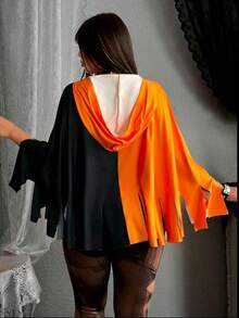 1pc Party Performance Pumpkin Cape, Black And Orange Lantern Design With Tassels, Suitable For Halloween Party Costume Role Play - Orange - View 8