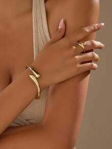 1pc Minimalist Vintage Water Drop Open Bangle Bracelet, Women's Gothic Geometric Arm Cuff, Aesthetic Jewelry Gift - Gold Teardrop Bracelet - View 6