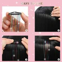 6PCS Clip en Ha Tinsel Set 23.6 pulgadas Peluca Pieza Accesorios Ha brillantes Extensiones Ha Glitter r Mujeres Gls Niños Festival Uso (Gold) - Azul - Ver 2