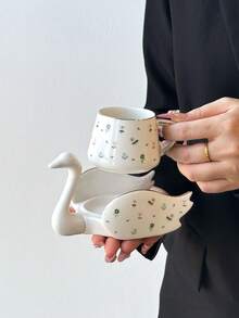 1 件陶瓷创意镀金天鹅咖啡杯碟套装，适用于家庭厨房、餐厅、客厅、户外、婚礼、派对、礼物、生日、圣诞节、纪念品 - 彩色 - 查看 5