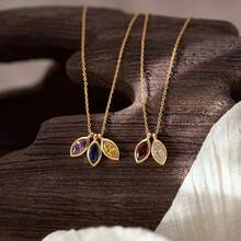 Customized Birthstone Leaf Necklace, Oval Birthstone Necklace, Anniversary Family Gift, Birthday Gift, Grandmother Gift, Mother's Day Gift (For Her) - Multicolor - View 5