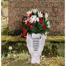 1 قطعة إناء بتصميم أجنحة الملاك مع قاعدة، ديكور للقبر، هدية تذكارية للأحباء الراحلين، مناسب للمقبرة والحديقة والمروج - يمكن وضع الزهور الطبيعية أو الاصطناعية فيه