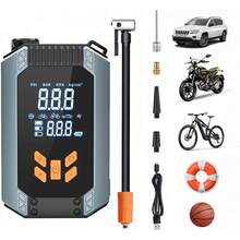 Compresor de Aire Portátil para Auto,Inflador de Llantas Eléctrica, 150 PSI Bomba de Aire Inalámbrica con LED Inteligente para Inflar y Presurizar Bicicletas, Autos, Motos y Balones - 2 en 1 - Ver 3
