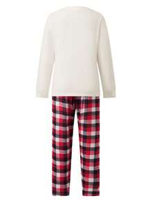 Family Matching Christmas Pajama Set, Christmas Tree Letter Print Long Sleeve Tops And Plaid Pants Holiday Sleepwear Outfits