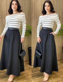 WOMEN'S LONG TAILORED SKIRT, EVANGELICAL FASHION, HIGH WAIST - 黑色 - 查看 3