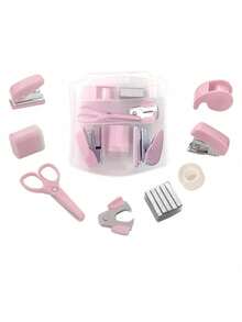 8 piezas Mini Juego de Útiles de Oficina - Incluye Mini Grapadora, Tijeras, Quitagrapas, Grapas, Dispensador de Cinta, Vuelta al Cole, Útiles Escolares - Multicolor - Ver 4