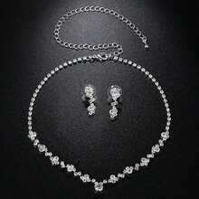 3pcs Simple Waterdrop-Shaped Rhinestone Necklace And Earrings Set Suitable For Women's Wedding, Birthday, Commemoration, Party - Silver - View 4