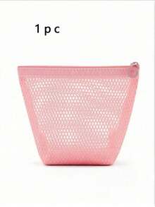 1pc Nylon Mesh Cosmetic Bag, Travel Cosmetic Storage Bag, Breathable Toiletries Storage Bag, Macaron Color Storage Bag, Stationery Storage Bag, Large-Capacity Travel Cosmetic Bag, Convenient Handbag, Suitable For Storing Toiletries, Electronic Data Cables, Makeup Brushes And Tools, Multi-Functional Storage Bag, Home Storage Necessities, Vacation Travel Necessities, Dormitory Necessities.