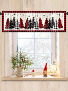 1 pièce Cantonnière de rideau de Noël, rideau court de Joyeux Noël avec cloche de Noël, bonhomme de neige, sapin de Noël et style de vigne à fleurs rouges, rideau de demi-fenêtre, rideau de cuisine de Noël, décoration de fête de Noël, fournitures de fête de Noël, décoration de Noël, décorations de Noël pour la maison, décoration de chambre de Noël, décoration de fenêtre de cuisine, cadeaux de Noël, décorations d'hiver, décoration de salon, décoration de bureau