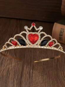 1pc Heart Shaped Rhinestone Crown, Luxury Crystal Bridal Crown, Valentine's Day Heart Red Crown, Decor - Multicolor - View 7