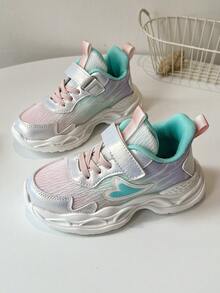 1 Pair Comfortable Soft Casual Lightweight Hook & Loop Cute Heart Breathable Woven Band Children Sports Shoes, Suitable For Various Festivals And All Seasons