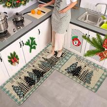1/2/3pcs Buffalo Plaid Christmas Tree "Merry Christmas" Kitchen Mat Set, Subtle Winter Home Decor Kitchen Carpet - Multicolor - View 7
