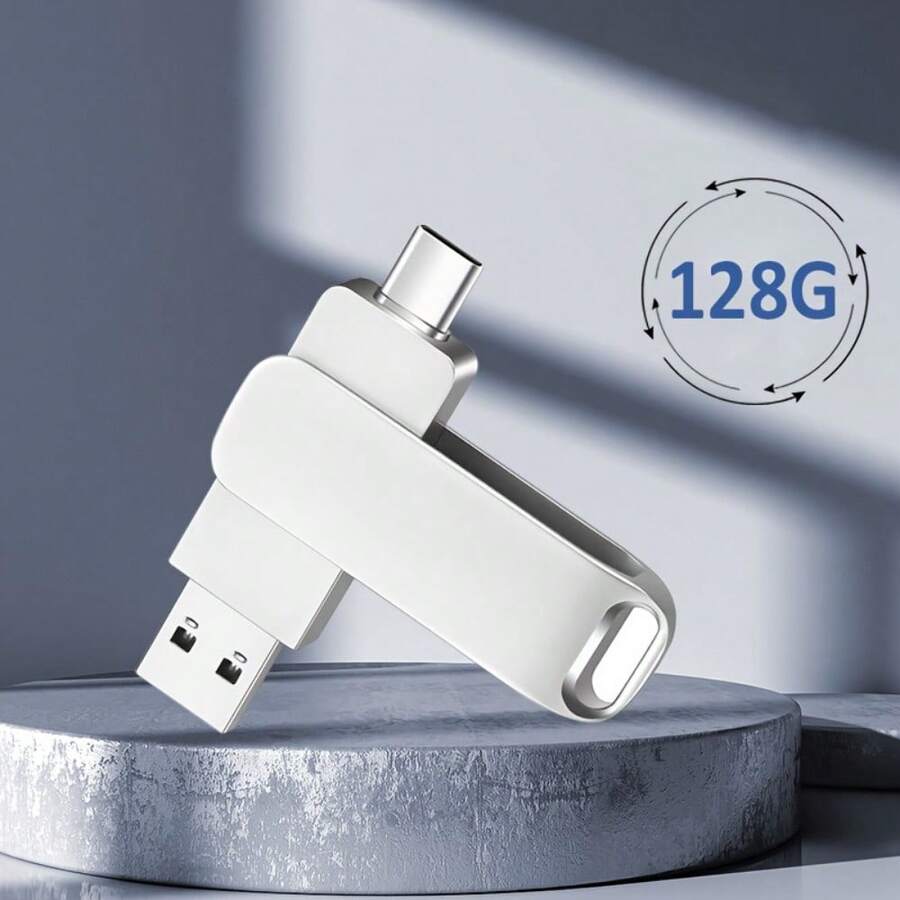 128GB 256GB 512GB Dual USB 2.0 & Type-C Flash Drive For Car And Mobile High Speed Data Transfer, Durable White Design, Compatible With Computers And Smartphones,Games Memory Sticks - 128GB - 查看 1