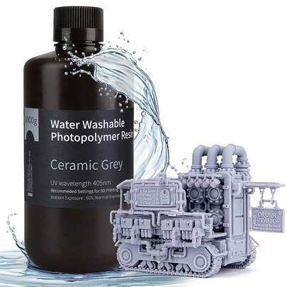 ELEGOO Resina 3D Lavable con Agua, 1kg Resin 3D Printer 405nm Curado Rápido, Resina 3D 1000g para Impresora 3D LCD/DLP/MSLA, Resina Fotopolímero con Alta Precisión y Bajo Olor, 1000g Gris 5WKU