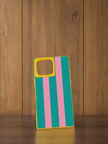 1pc Pink Green Striped Pattern Pattern High Value Transparent Phone 16 17 Pro Max Mobile Phone Case Square Mobile Phone Case Glossy Mobile Phone Case Ice Crystal Cube Mobile Phone Case Suitable For Phone 12 13 14 15 16 Pro Pro Max Plus Mobile Phone Case - Màu vàng - Xem 2