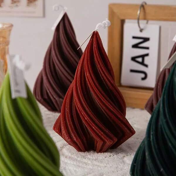 قالب شمعة شجرة عيد الميلاد المخروطية الحلزونية ثلاثية الأبعاد - قالب سيليكون هندسي لصنع الراتنج والصابون والشموع العطرية، والأشغال اليدوية من الطين والجبس