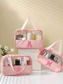 1 túi đựng đồ vệ sinh cá nhân đa năng bằng PVC, túi đựng mỹ phẩm PVC trong suốt, túi trang điểm dung tích lớn, túi trang điểm tự thiết kế chữ cái, túi đựng đồ du lịch chống thấm nước, túi đựng mỹ phẩm du lịch tối giản với nhãn dán chữ cái, thích hợp đựng mỹ phẩm, nước hoa, đi biển, trường học, phòng tắm, lễ hội, Ngày của Mẹ, Giáng sinh, món quà tuyệt vời cho mẹ, gia đình, bạn bè, túi đựng đồ vệ sinh cá nhân du lịch unisex, túi trang điểm phòng tắm. - Nhiều màu - Xem 5