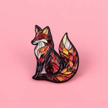 狐狸珐琅别针 翻领别针 背包上的徽章 女士胸针 衣服礼物 珠宝 时尚配饰 - 黑色 - 查看 2