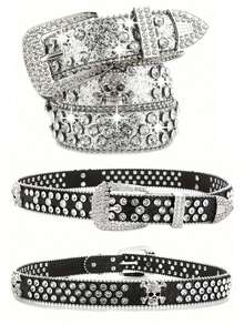 水钻腰带，骷髅设计，男女通用，高品质皮带 - 彩色 - 查看 19