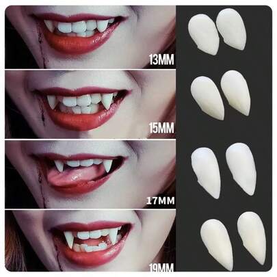 1 对吸血鬼尖牙派对角色扮演道具，白色恐怖假牙道具派对礼物化妆舞会配饰礼物 1.7 毫米