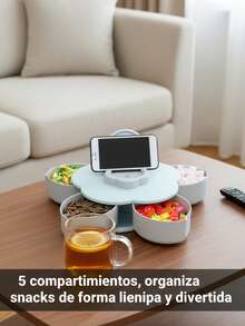 Organizador de botanas en forma de flor con 5 compartimentos y soporte para celular - Multicolor - Ver 6