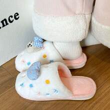 Süße Cartoon Schleife Teddybär Hausschuhe für Innenräume, bequem & leicht, dicke Sohle warme Plüsch Hausschuhe für Herbst/Winter