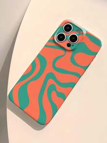 Wave Ripples 1pc Minimalist Artistic Color Block Asymmetrical Pattern Perforated Glossy Film Hard Phone Case, Compatible With IPhone 11/12/13/14/15/16 Pro Max,International Version, Not The Domestic Version - Multicolor - View 4