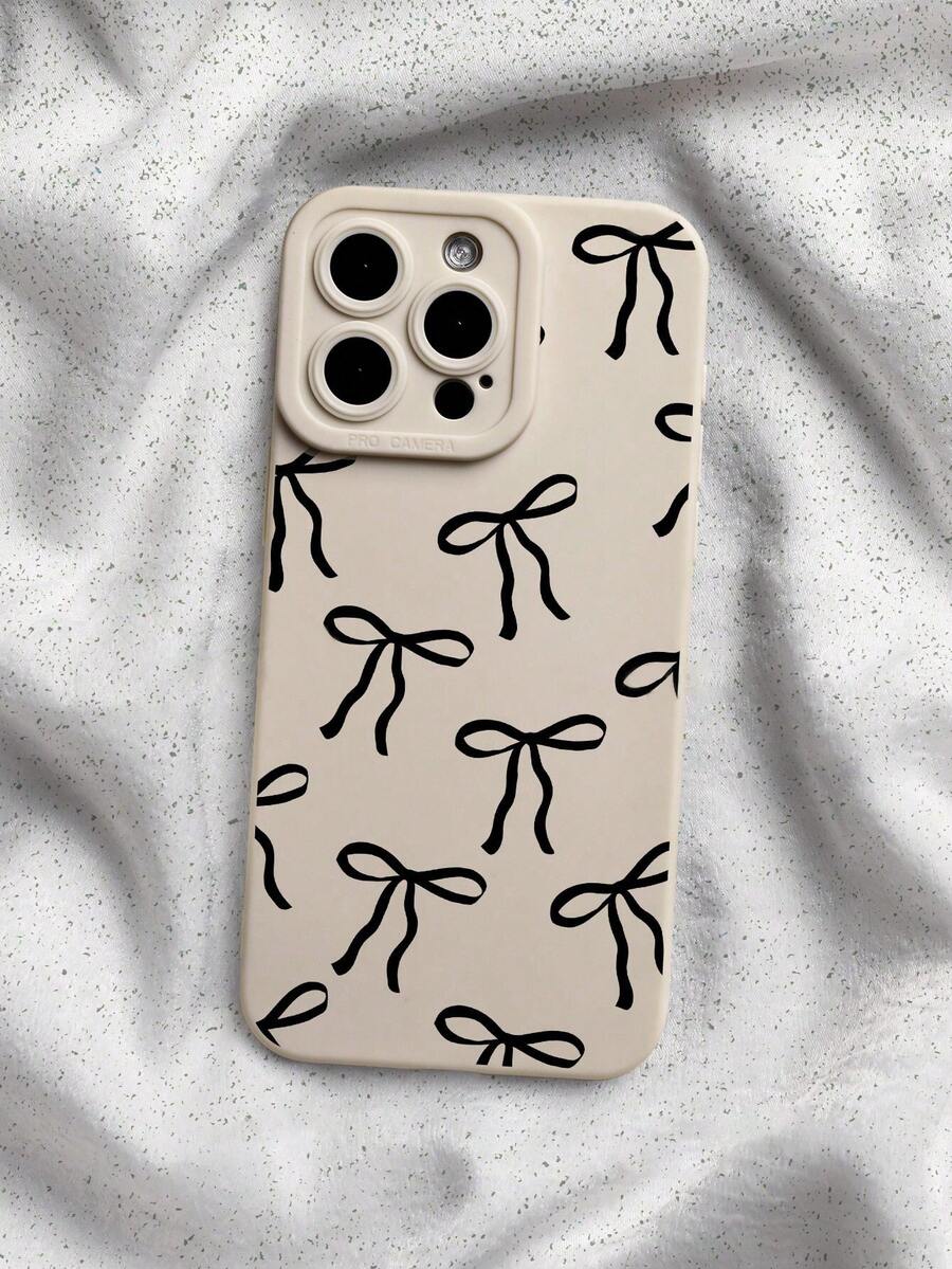 Bow-Knot Simple Bowknot Pattern Liquid Silicone Mobile Phone Case Full-Body Protection Shockproof Anti-Fall TPU Soft Rubber Case Compatible With IPhone