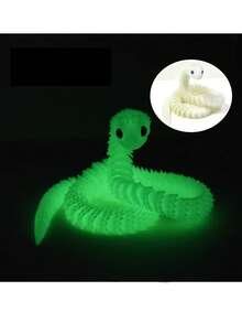 30cm Glow-In-The-Dark 3D Printed Snake Decor, New Year Gift, Full Articulated Viper Model, Realistic Animal Statue, Available In 30cm Rainbow, Glow Green, Solid Black And Solid White, 3D Printed Snake (Eye Color Random)
