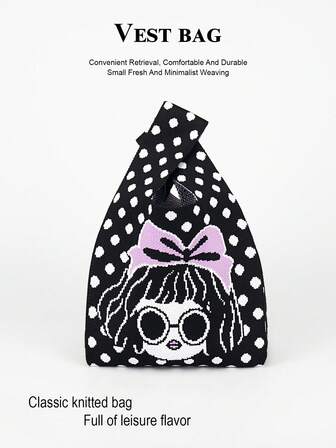Mini leichte faltbare atmungsaktive schwarze/graue/blaue gestrickte Handtasche/Handgelenktasche, Kontrastfarbe, geeignet für Fotografie, Schule, Urlaub, Einkaufen, Frauen & Studenten