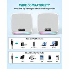 Computer Speakers, Computer Speakers Desktop PC, Desktop Speakers, USB Powered 3.5mm Aux Speaker PC, Laptop, Tablet, PhoneWhite - Initial - View 5