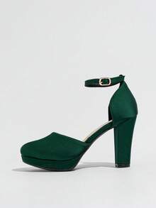 Tacones altos de plataforma para mujer, punta redonda, tacón grueso/delgado, color verde, tacones altos adecuados para fiestas, compras, vacaciones, moda, elegante - Verde - Ver 6