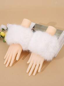 Autumn/Winter Fashion New Fluffy Soft Fluffy Outdoor Windproof Warm Women Arm Sleeves, Solid Color Cute Casual Polyester Arm Warmers For Sports, Leisure, Outings And Festivals