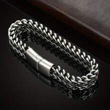 1PC Men's Stainless Steel Braided Square Reversible Chain Magnetic Buckle Bracelet - 銀色的 - 查看 9