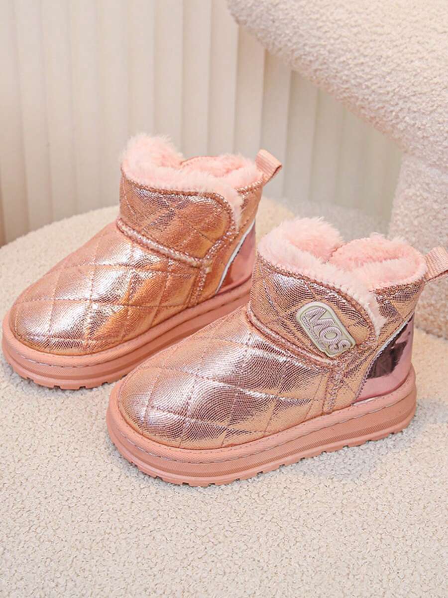 بوت ثلج للبنات، موضة شتاء 2025 جديدة، بوت قصيرة دافئة ومقاومة للبرودة للأطفال، بوت جلدية ناعمة القاع مقاومة للانزلاق للبنات مقاس متوسط إلى كبير