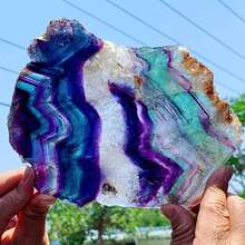 1pc Rainbow Fluorite Crystal Slab - Multicolor Iridescent Polished Stone With Marbling Patterns In Green, Blue, Purple, Pink, Yellow, Clear - Bohemian Home Decor, Meditation Stone, Unique Holiday Gift For Christmas, Easter, Thanksgiving, Halloween, Crystal Collectors
