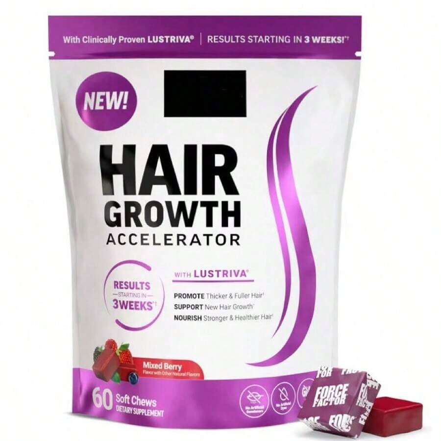 Hair Growth Accelerator Soft Chews, Hair Growth Vitamins For Women And Men With Clinically Studied Lustriva And Biotin, Promotes Thicker, Fuller, Stronger Hair, Mixed Berry, 60 Soft Chews - 其他 - 查看 1