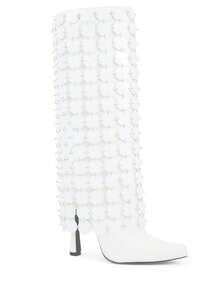 Bota de punta puntiaguda con lentejuelas de estilo disco "So Me Infernom", bota alta, lisa, con contraste de malla, para fiesta, otoño/invierno - Blanco - Ver 1