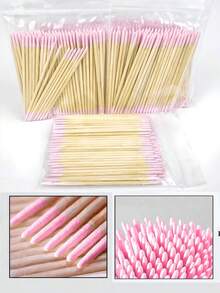 About 100pieces Of Pink Nail Polish Wipe Sticks, Nail Polish Cleaning Sticks, Double-Pointed Eyebrow Tattoo Makeup Tools Wipe Wooden Sticks, 1/2/3/4/5/10/20pack Packaging, Nail Art Supplies, Nail Art Tools, Very Suitable For Nail Art Supplies, Nail Art Tools, Manicure, Back To School Manicure And Press-On Manicure