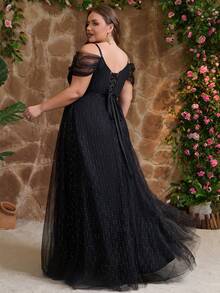 Đầm dạ hội maxi dự tiệc sang trọng, thanh lịch dành cho nữ cỡ lớn, phối sequin và các mảnh vải lưới, khóa kéo chéo, thích hợp cho khách mời đám cưới, mẹ cô dâu, tiệc tối trang trọng, mùa xuân hè thu đông, màu đen. - màu đen - Xem 2