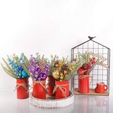 1pc Christmas Centerpiece Decor, Featuring Artificial Holly, Red Berries, Pine Cones, Assorted Christmas Ornaments, Glitter Balls, Country Style Planter Home Decor Christmas Decorations Room Decor Winter