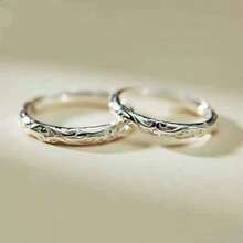 Retro Exquisite Ring, Double Ring Design, Smart Roll Pattern Engraved On The Surface, Simple And Charming, Suitable For Daily Wear And Birthdays And Anniversaries - bạc - Xem 4